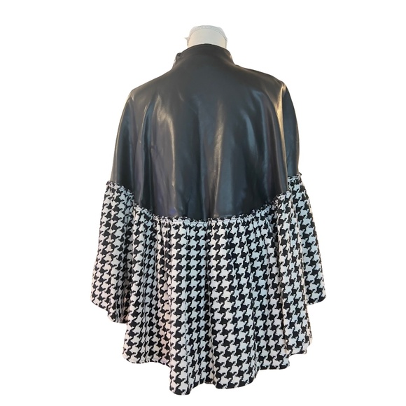 # A291 For Her NYC Glam Goth Black Faux Leather Vegan Houndstooth NWOT 1X - Picture 2 of 5